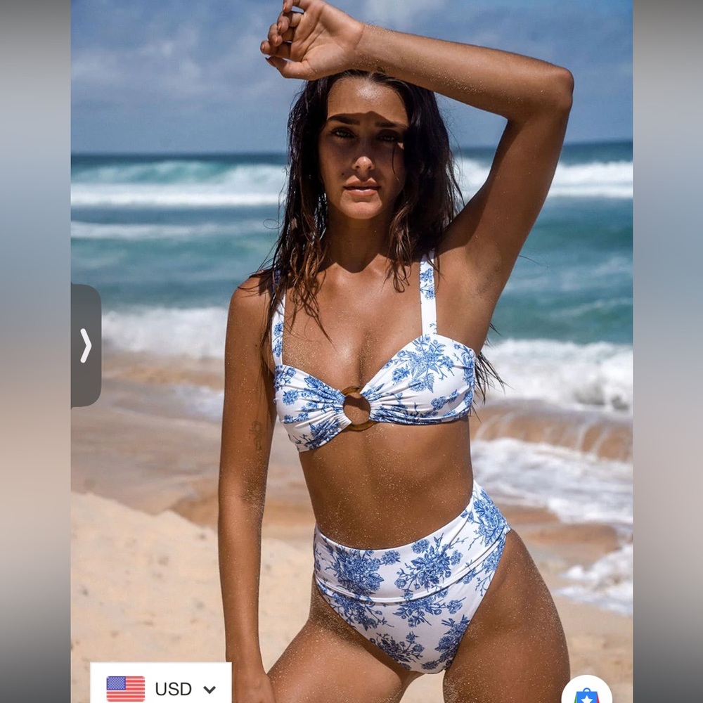 Berlook Blue and White Floral 2 Piece High Waisted Bikini